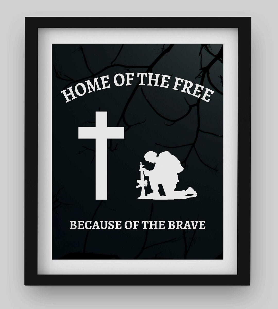 Home of the Free, Because of the Brave- 8 x10" Patriotic Wall Decor Print-Ready To Frame. USA Military Silhouette Poster-Decor for Home-Office-Shop-Restaurants. Show Your Gratitude For Our Veterans.