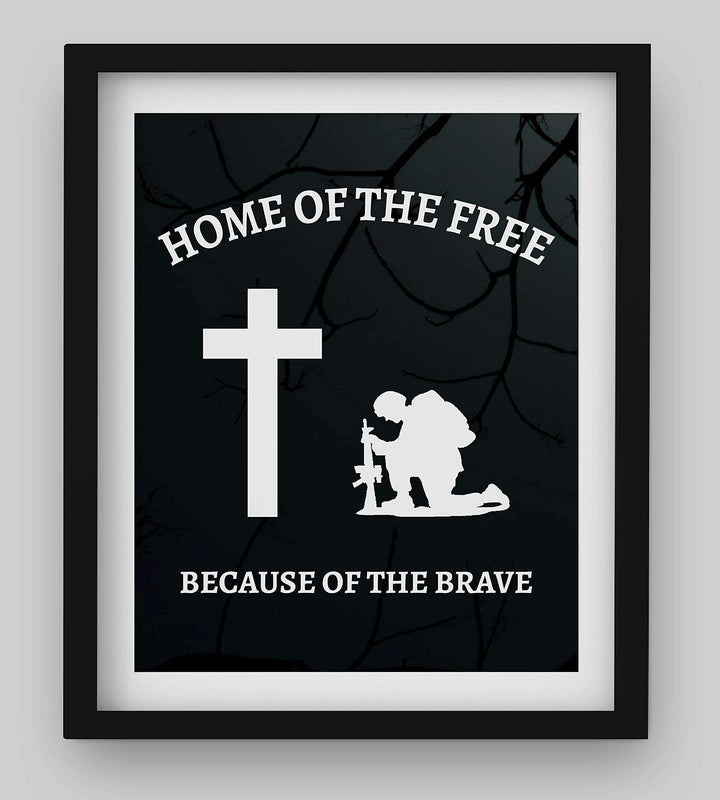 Home of the Free, Because of the Brave- 8 x10" Patriotic Wall Decor Print-Ready To Frame. USA Military Silhouette Poster-Decor for Home-Office-Shop-Restaurants. Show Your Gratitude For Our Veterans.