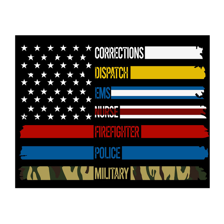 Military &amp; First Responders-Real American Heroes Patriotic Wall Art -14 x 11" Rustic American Flag Poster Print-Ready to Frame. Home-Office-Bar-Cave-School Decor. Show Your Respect! Great Gift!