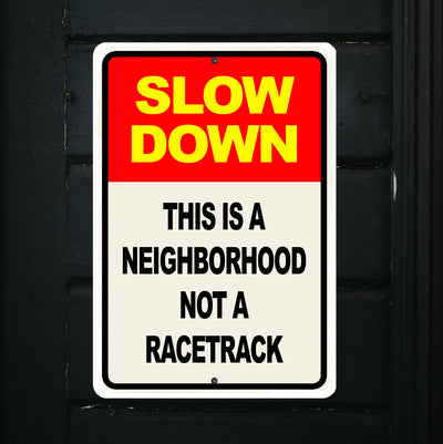 Slow Down- This Is Not a Racetrack Metal Signs Wall Art - Vintage Racing Sign -12 x 8" Funny Rustic Garage Sign for Bar, Man Cave, Shop - Retro Tin Race Sign -Great Gift for Home, Outdoor Decor!