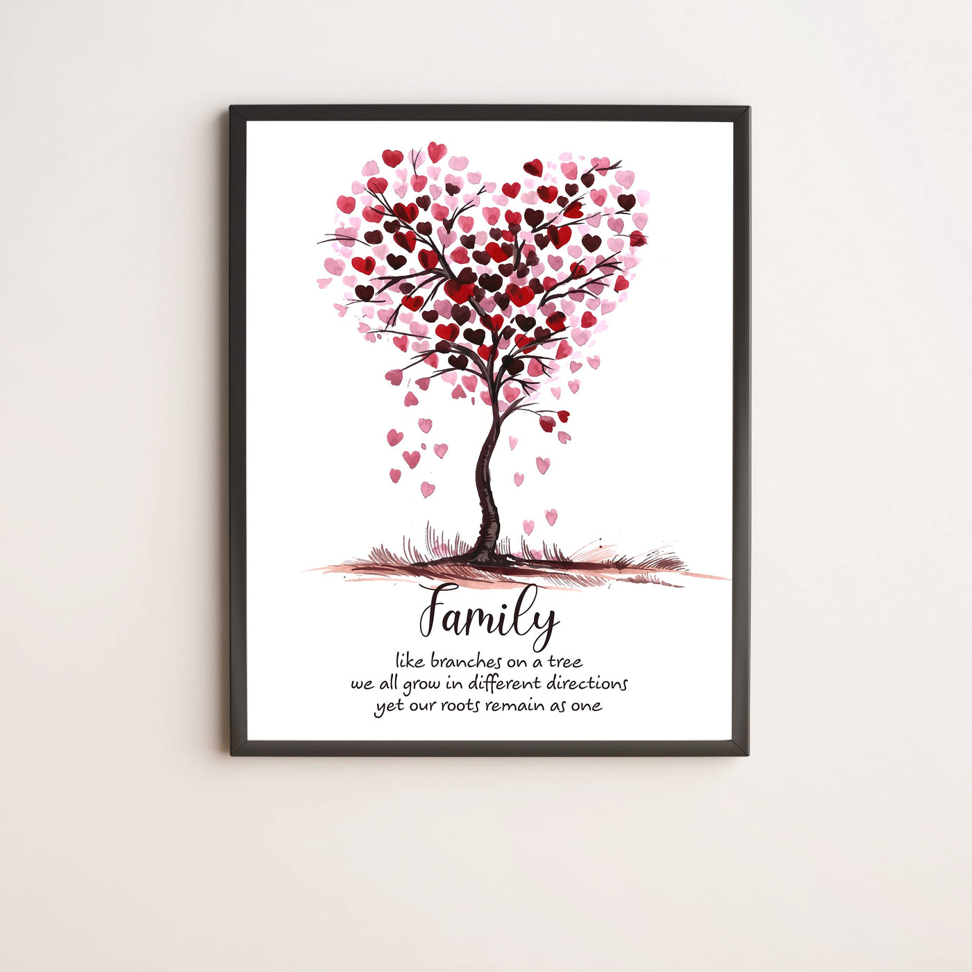 Family -Our Roots Remain As One Tree of Hearts Wall Art Sign -11 x 14" Inspirational Poster Print -Ready to Frame. Perfect Home-Welcome-Cabin-Lake-Living Room Decor. Great Housewarming Gift!