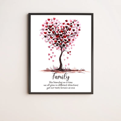 Family -Our Roots Remain As One Tree of Hearts Wall Art Sign -11 x 14" Inspirational Poster Print -Ready to Frame. Perfect Home-Welcome-Cabin-Lake-Living Room Decor. Great Housewarming Gift!