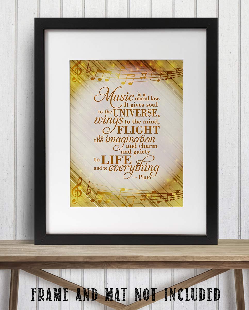 Music Gives Flight To Life &amp; Everything- Plato Quotes Wall Art- 8 x 10" Wall Print-Ready to Frame. Modern Home-Studio-Office-School Music D?cor. Perfect Gift for Music Inspiration &amp; Philosophy.