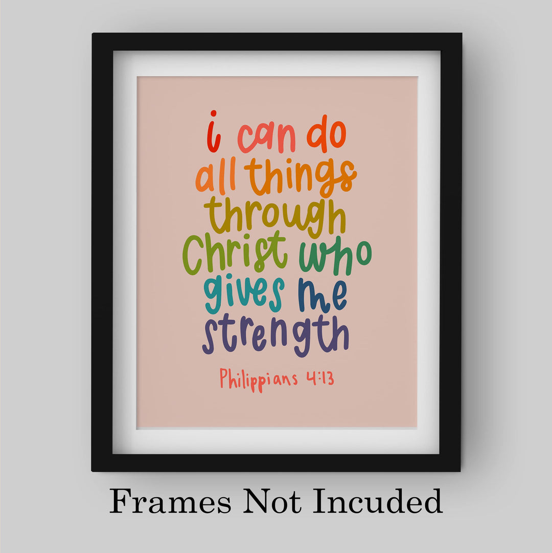 I Can Do All Things Through Christ Who Gives Me Strength-Bible Verse Wall Art -8 x 10" Scripture Poster Print -Ready to Frame. Home-Office-Church-School Decor &amp; Christian Gifts! Philippians 4:13.
