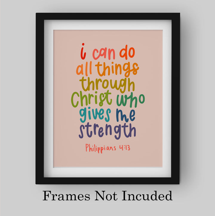 I Can Do All Things Through Christ Who Gives Me Strength-Bible Verse Wall Art -8 x 10" Scripture Poster Print -Ready to Frame. Home-Office-Church-School Decor &amp; Christian Gifts! Philippians 4:13.