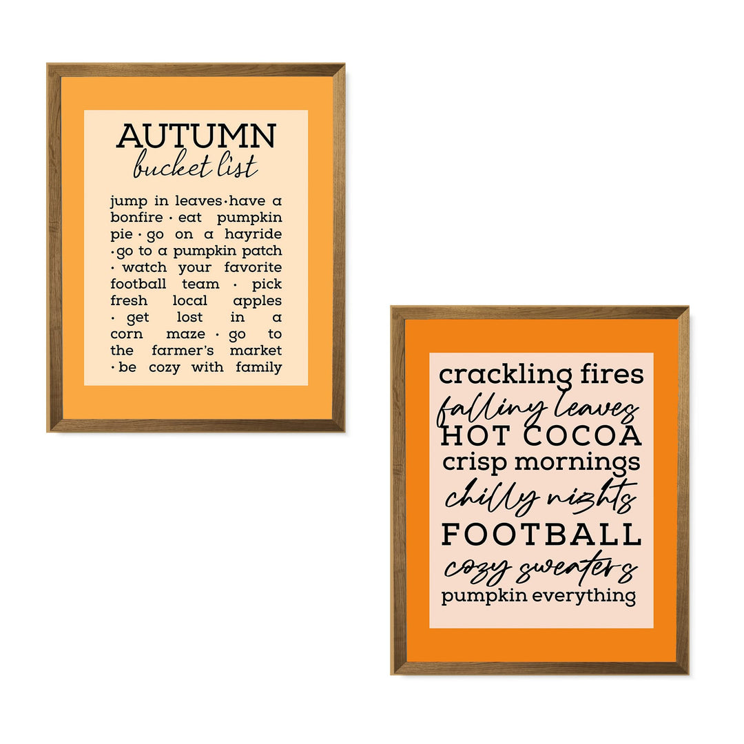 Autumn Bucket List &amp;"Crackling Fires" 2-Piece Wall Art Set- 8 x 10"s Fall Decor Wall Prints-Ready to Frame. Home-Kitchen-Living-Family-Holiday Wall Decor. Great Gift &amp; Reminders of Fall Fun!