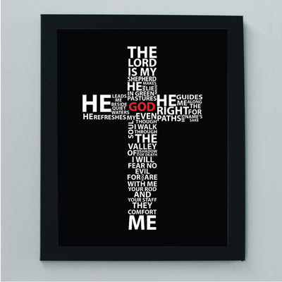 23rd Psalm- Bible Verse Cross Art."The Lord Is My Shepherd, I Shall Not Want".8 x 10" Modern Typographic Design. Scripture Wall Print-Ready to Frame. Home-Office-Church D?cor. Perfect Christian Gift!