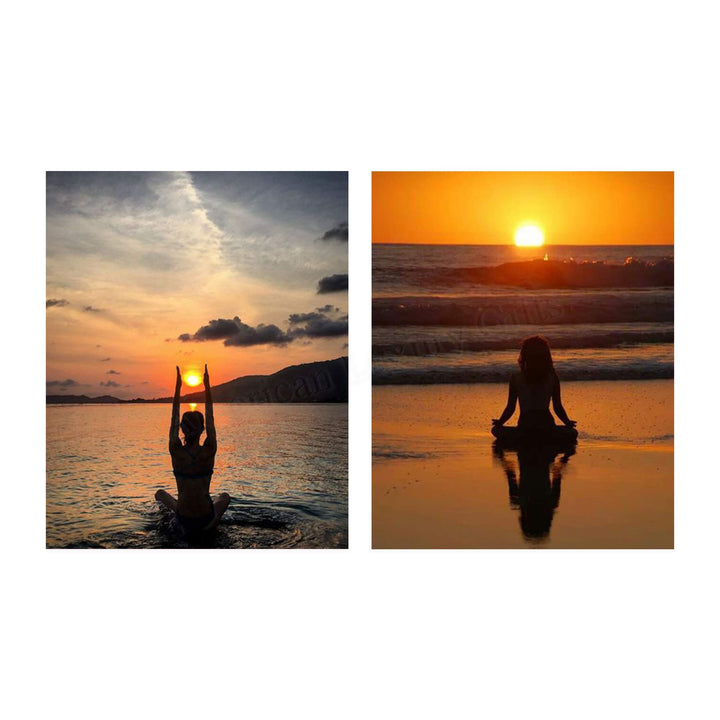 Yoga-Beach Zen at Sunset - 2 Image Set- 8 x 10"s Print Wall Art Ready to Frame. Home D?cor, Office D?cor &amp; Wall Print. Make a Perfect Inspiration Gift for Yoga &amp; Beach Lovers