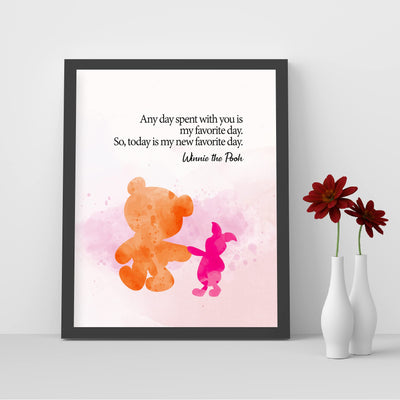 Winnie the Pooh Quotes-"Today Is My New Favorite Day" Inspirational Wall Art -8 x 10 Replica Abstract Painting Art Print-Ready to Frame. Classic Home-Bedroom-Nursery-Play Room Decor. Great Gift!