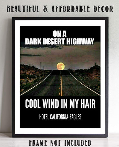 The Eagles-"Hotel California-On A Dark Desert Highway"-Song Art Wall Print-8x10"