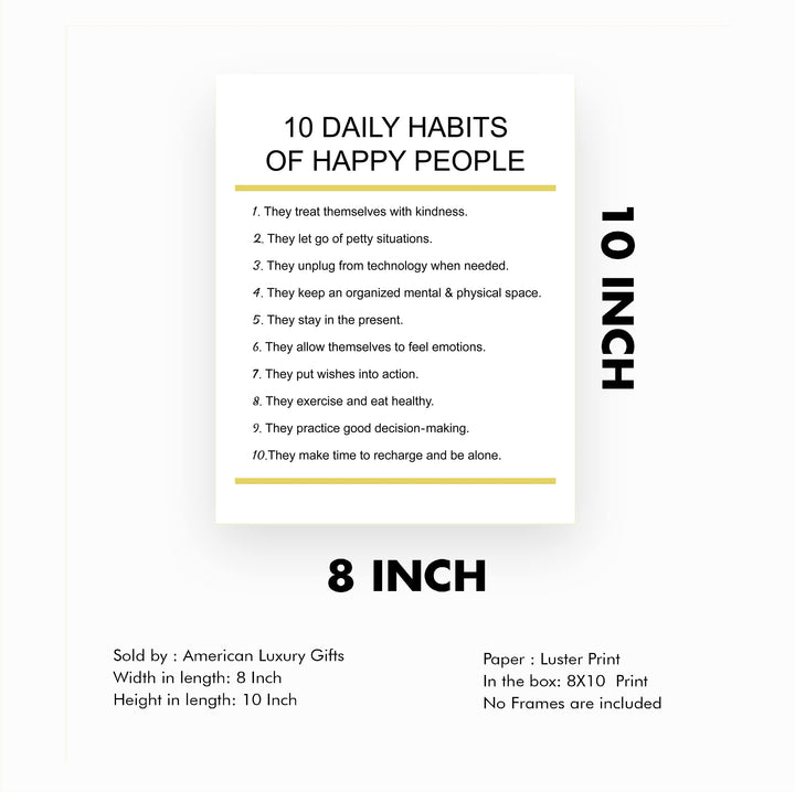 "10 Daily Habits of Happy People"-Motivational Quotes Wall Art -8x10" Inspirational Print -Ready to Frame. Home-Office-Classroom-Teen Decor. Great Gift for Teachers, Graduates, &amp; Motivation!