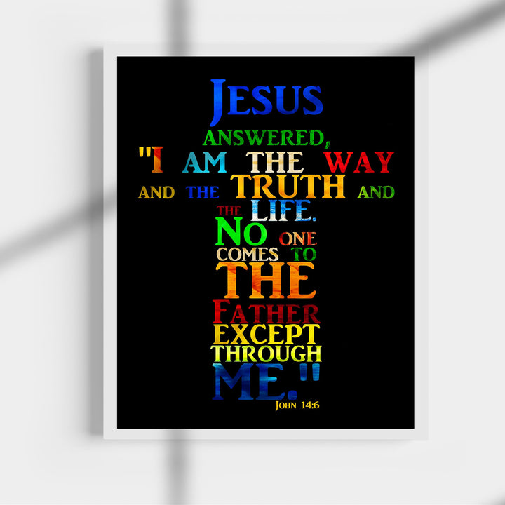 "Jesus-I Am the Way, Truth &amp; Life"-Bible Verse Wall Art -Cross Word Art Sign -Scripture Wall Print-Ready to Frame. Home-Office-Church-Religious Decor. John 14:6. Great Christian Gift!