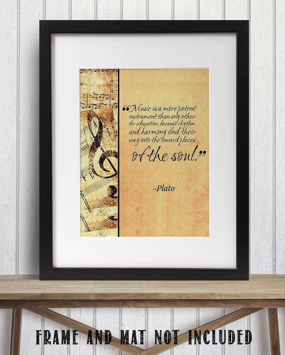 Plato Quotes Wall Art-"Music Finds Its Way Into Our Soul"- 8 x 10 Art Wall Print- Ready to Frame. Modern Home D?cor, Studio &amp; Office D?cor. Makes a Perfect Gift for Music Inspiration &amp; Philosophy.