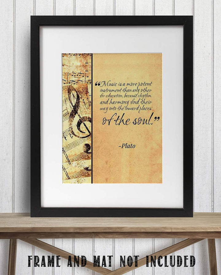 Plato Quotes Wall Art-"Music Finds Its Way Into Our Soul"- 8 x 10 Art Wall Print- Ready to Frame. Modern Home D?cor, Studio &amp; Office D?cor. Makes a Perfect Gift for Music Inspiration &amp; Philosophy.
