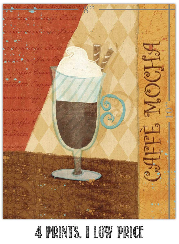 Coffee Fine Art Wall Set of (4)- 8 x 10"s Wall Art Prints- Ready to Frame. Latte, Espresso, Cappuccino &amp; Mocha Home D?cor, Coffee Decor &amp; Kitchen Wall Decor. Perfect For Coffee Lovers &amp; Coffee Bars.