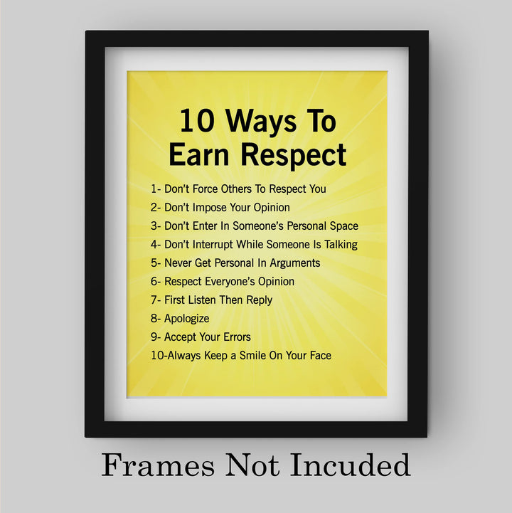 10 Ways to Earn Respect Inspirational Affirmations Wall Art -8 x 10" Motivational Quotes Print -Ready to Frame. Positive Decoration for Home-Office-Classroom-Success Decor. Gifts for Inspiration!