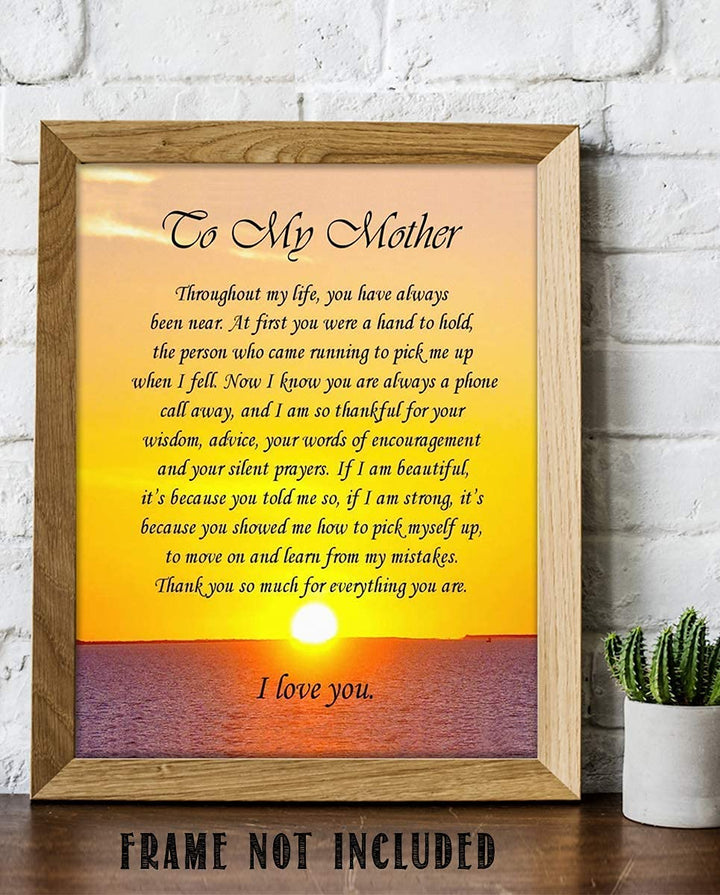 To My Mother Art Image- Thank You For Everything! 8 x 10 Wall Art Ready to Frame. Permanent Heartfelt &amp; Inspirational Gift Saying Thank You. Lifetime Keepsake Gift for Any Mother, Parents &amp; In-Laws