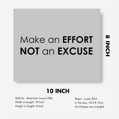 ?Make An Effort, Not An Excuse? Motivational Wall Art -10 x 8" Modern Typographic Poster Print-Ready to Frame. Inspirational Decor for Home-Office-School-Dorm-Gym. Perfect Sign for Motivation!