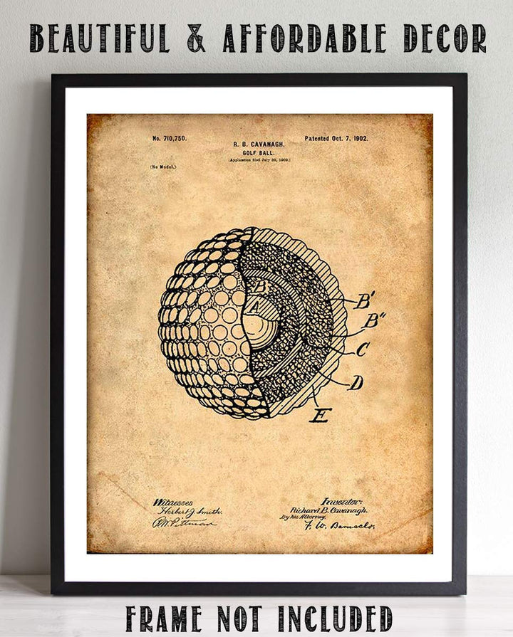 Golf Ball-Patent Print- 8 x10" Golf Wall Art Decor- Parchment Prints Replica- Ready To Frame. Golf Gifts- Home Decor- Office Decor. Great for Man Cave, Club House, Bar or 19th Hole.