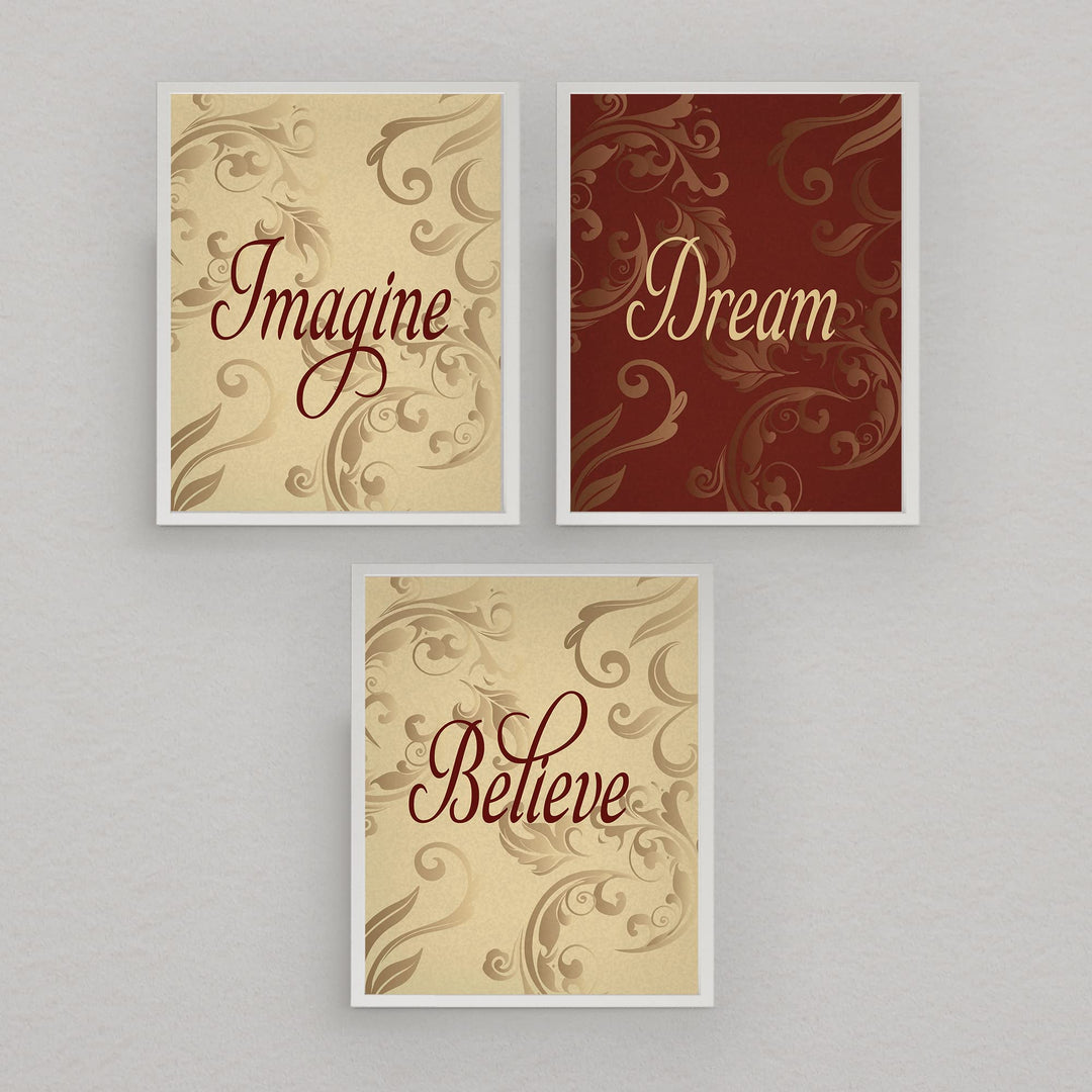 Imagine-Dream-Believe- Quotes Wall Art Set (3) - 8 x 10"s Fine-Art Design Wall Prints- Ready to Frame. Home-Office-School-Library D?cor. Perfect Wall Decor Gift for Motivation &amp; Inspiration.