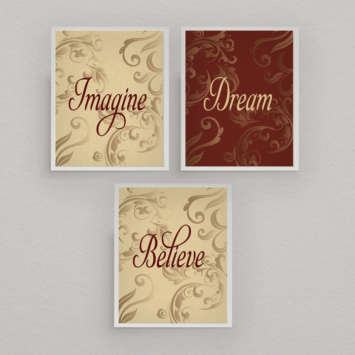 Imagine-Dream-Believe- Quotes Wall Art Set (3) - 8 x 10"s Fine-Art Design Wall Prints- Ready to Frame. Home-Office-School-Library D?cor. Perfect Wall Decor Gift for Motivation &amp; Inspiration.