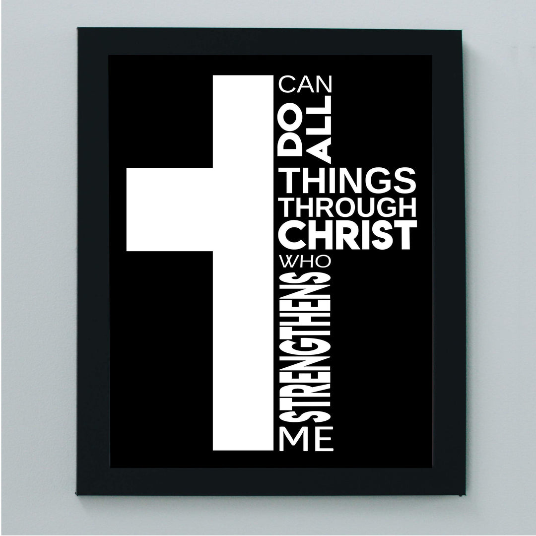 I Can Do All Things Through Christ Who Strengthens Me-Bible Verse Cross Wall Art -8 x 10" Scripture Wall Print-Ready to Frame. Home-Office-Church Decor. Philippians 4:13. Perfect Christian Gift!