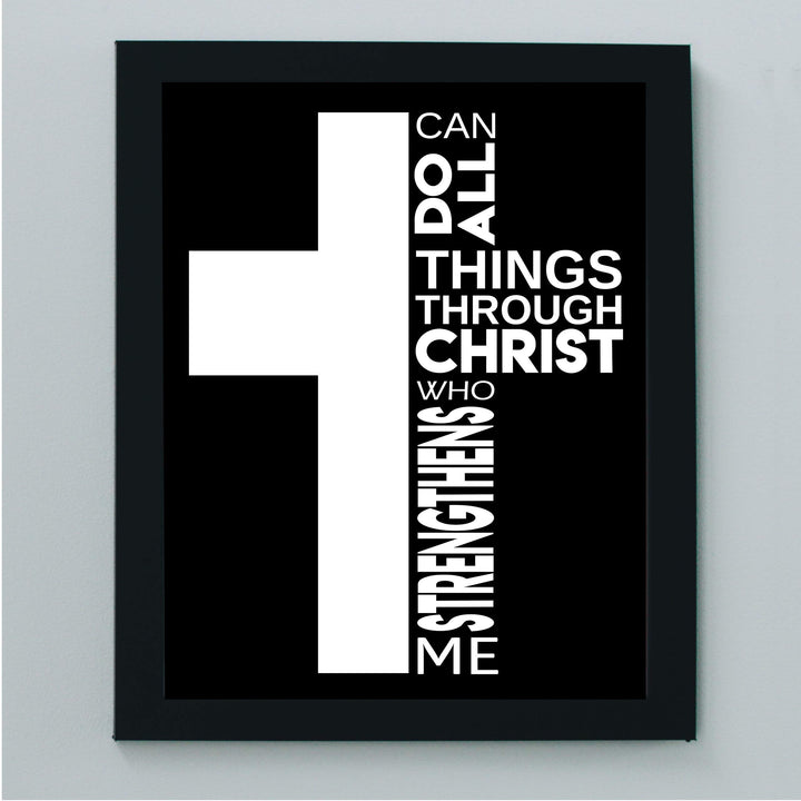 I Can Do All Things Through Christ Who Strengthens Me-Bible Verse Cross Wall Art -8 x 10" Scripture Wall Print-Ready to Frame. Home-Office-Church Decor. Philippians 4:13. Perfect Christian Gift!