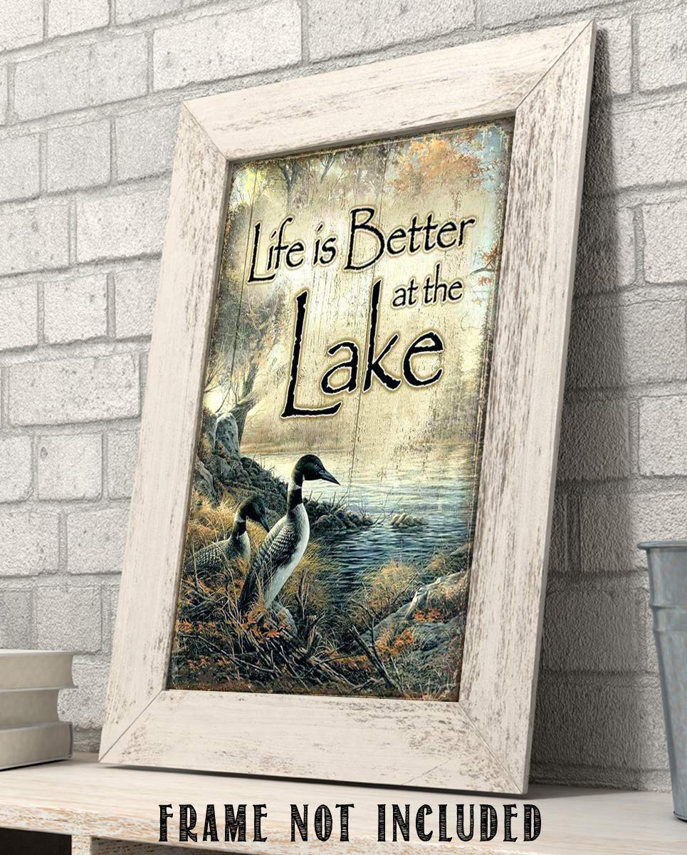 Life Is Better At The Lake- Rustic Sign Print-8 x 10" Wall Art Print-Ready to Frame. Distressed Wood Sign Replica Print. Vintage Wall Decor Perfect for Home-Cabin-Deck-Lodge-Lake. Make a Great Gift!