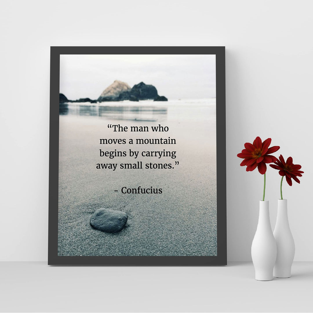Confucius Quotes Art-"Move a Mountain"-8 x 10" Inspirational Wall Art-Ready to Frame. Motivational Wall Decor Ideal For Home-Office-Study. Makes a Perfect Gift of Encouragement for Friends &amp; Graduates
