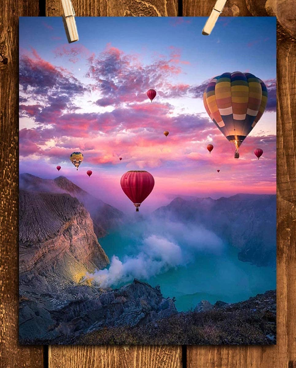 Hot Air Balloons Festival Over Mystic Canyon Lake- 8 x 10" Print Wall Art Ready to Frame. Beautiful Balloons in Gorgeous Natural Setting. Perfect Gift for Flight Enthusiasts.