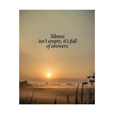 Silence Isn't Empty-It's Full of Answers Inspirational Quotes Wall Sign -8 x 10" Ocean Sunset Print-Ready to Frame. Modern Typographic Design. Home-Office-Dorm-Beach Decor. Great for Inspiration!