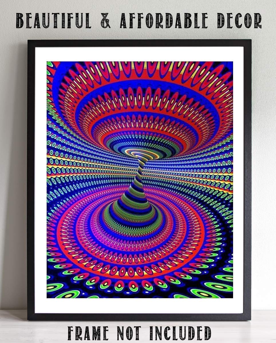 Psychedelic Spirals Up &amp; Down- Optical Illusion Print. 8 x 10"- Abstract Wall Art-Ready to Frame. Modern Home-Studio-Office-Dorm D?cor. Very Trippy &amp; Cool Gift for Illusion Art Fans.