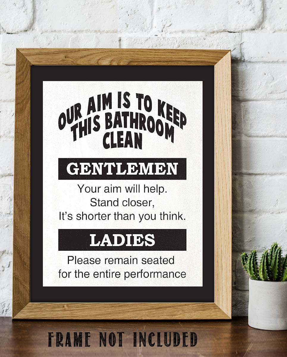 Keep Bathroom Clean- Ladies &amp; Gentlemen- Funny Bathroom Sign- 8 x 10" Print Wall Art- Ready to Frame. Home D?cor, Bathroom D?cor &amp; Wall Print. Perfect For Bar, Guest Bathroom &amp; Man Cave.