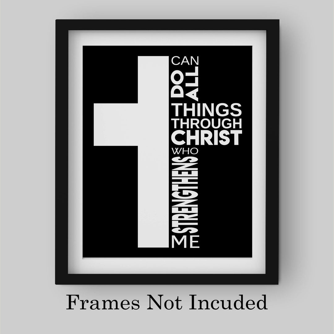 I Can Do All Things Through Christ Who Strengthens Me-Bible Verse Cross Wall Art -8 x 10" Scripture Wall Print-Ready to Frame. Home-Office-Church Decor. Philippians 4:13. Perfect Christian Gift!