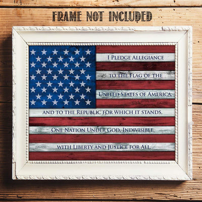 "The Pledge of Allegiance on USA Flag"-10 x 8"