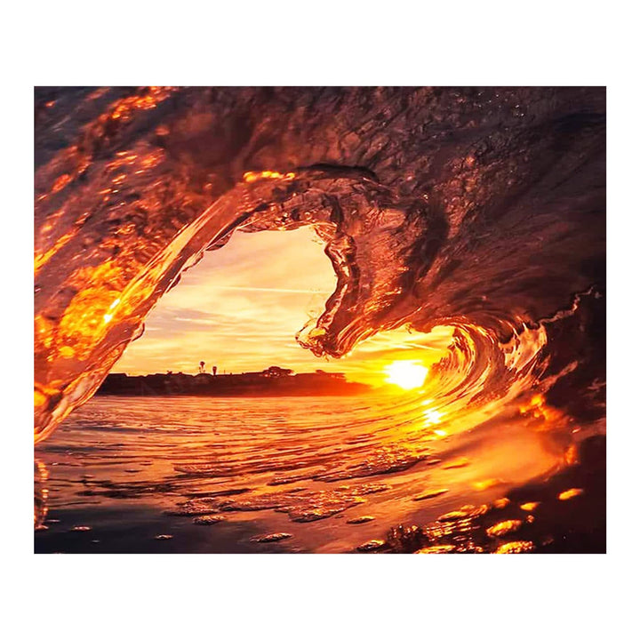 Works of Art Waves with Sunset Surfer-4 Picture Set of 8 x 10?s- Art Image Print Ready to Frame. Modern Home D?cor, Office D?cor &amp; Wall Prints for Beach, Ocean and Surfing Themes. Makes a Perfect Gift