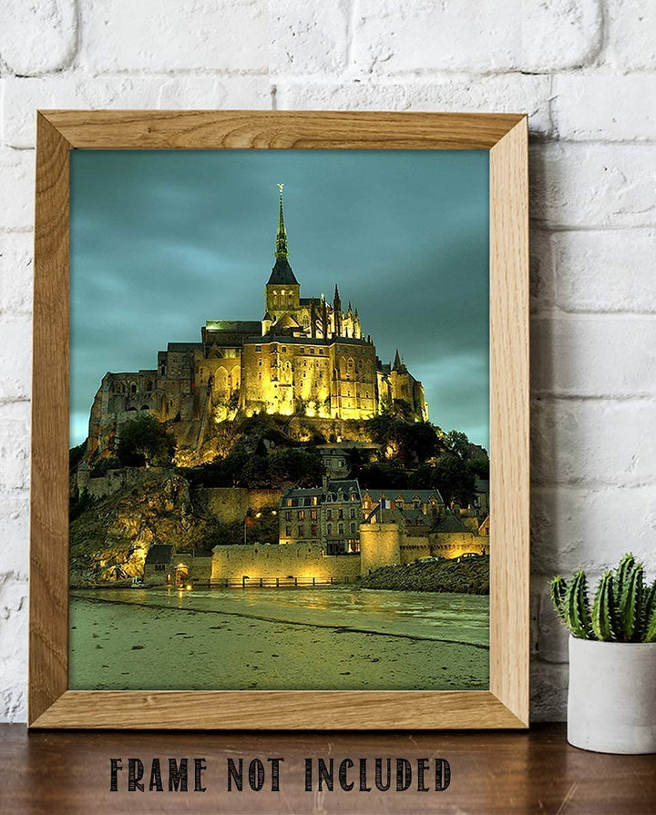 Mont Saint-Michel Island City With Night Lights- 8 x 10 Wall Art Image Ready to Frame! Home D?cor, Office D?cor or Wall Art for Living Room. Beautiful Gift for European Lovers.