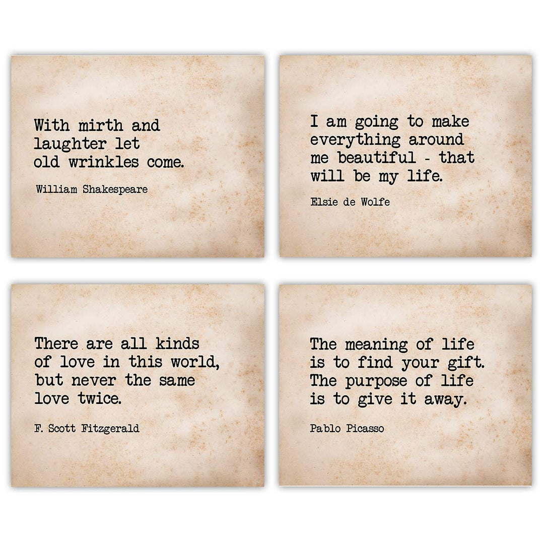 Famous Quotes Wall Art- 4P Set- 8 x 10"s Inspirational Art Wall Prints-Ready to Frame. E. Roosevelt, Shakespeare, Picasso, FS. Fitzgerald-Parchment Prints. Home, Studio &amp; Office D?cor. Great Gift.
