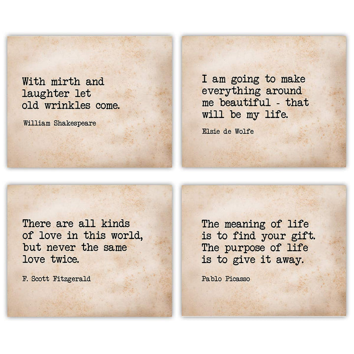 Famous Quotes Wall Art- 4P Set- 8 x 10"s Inspirational Art Wall Prints-Ready to Frame. E. Roosevelt, Shakespeare, Picasso, FS. Fitzgerald-Parchment Prints. Home, Studio &amp; Office D?cor. Great Gift.