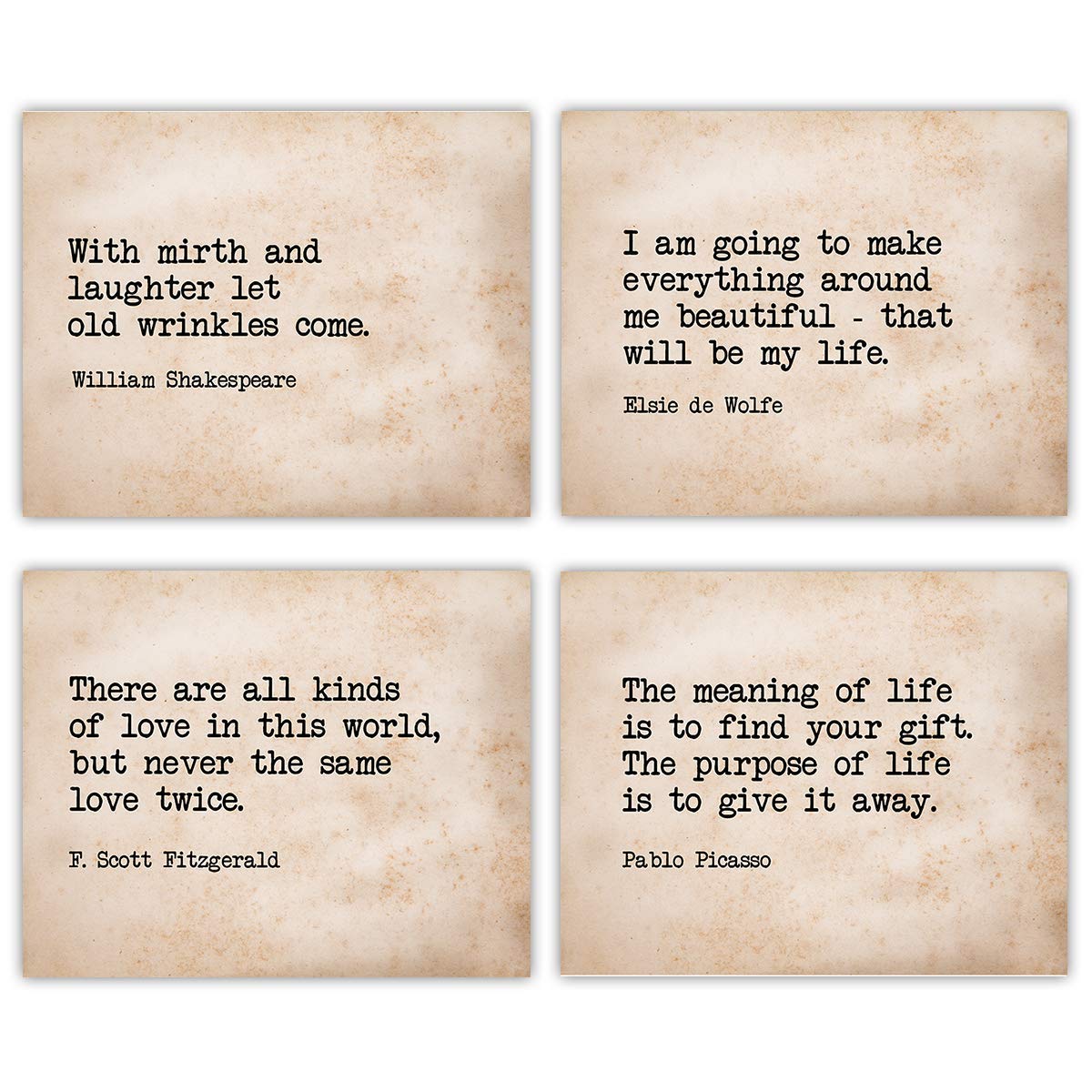 Famous Quotes Wall Art- 4P Set- 8 x 10"s Inspirational Art Wall Prints-Ready to Frame. E. Roosevelt, Shakespeare, Picasso, FS. Fitzgerald-Parchment Prints. Home, Studio & Office D?cor. Great Gift.