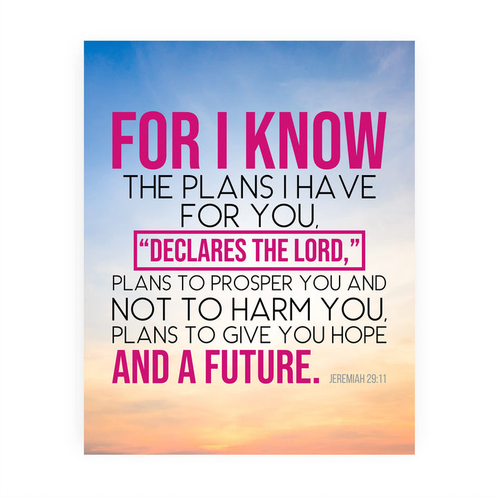 Jeremiah 29:11-"I Know the Plans I Have For You"- Bible Verse Wall Art- Christian Wall Decor- 8 x 10"-Scripture Sunset Picture Print- Ready to Frame. Home-Office Decor. Great Christian Gift of Faith!