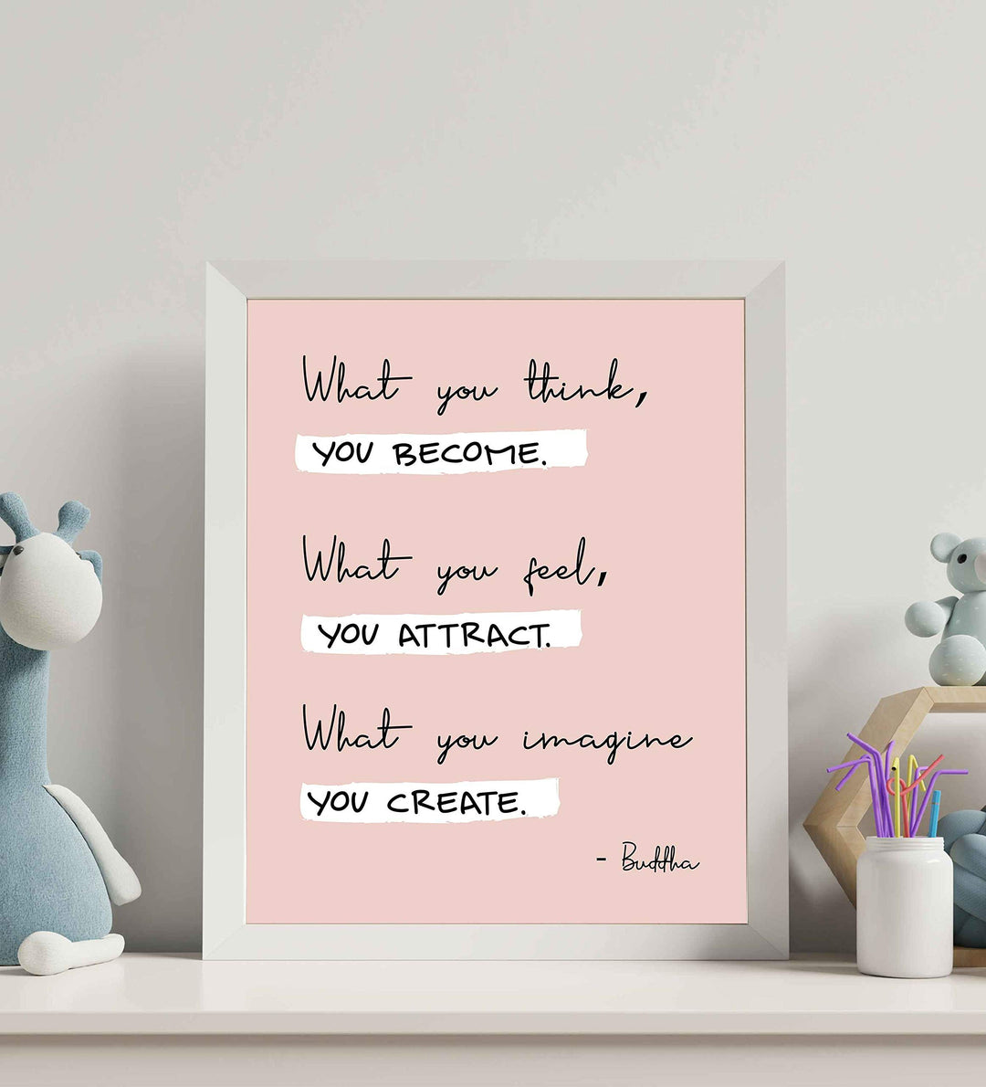Buddha-"What You Think You Become" Spiritual Quotes Wall Art- 8 x 10" Modern Inspirational Wall Print-Ready to Frame. Positive Home-Studio-Office Decor for Mindfulness. Great Zen Gift &amp; Reminder!