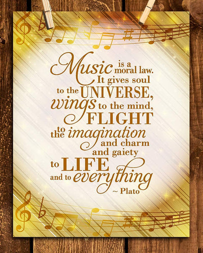 Music Gives Flight To Life & Everything- Plato Quotes Wall Art- 8 x 10" Wall Print-Ready to Frame. Modern Home-Studio-Office-School Music D?cor. Perfect Gift for Music Inspiration & Philosophy.