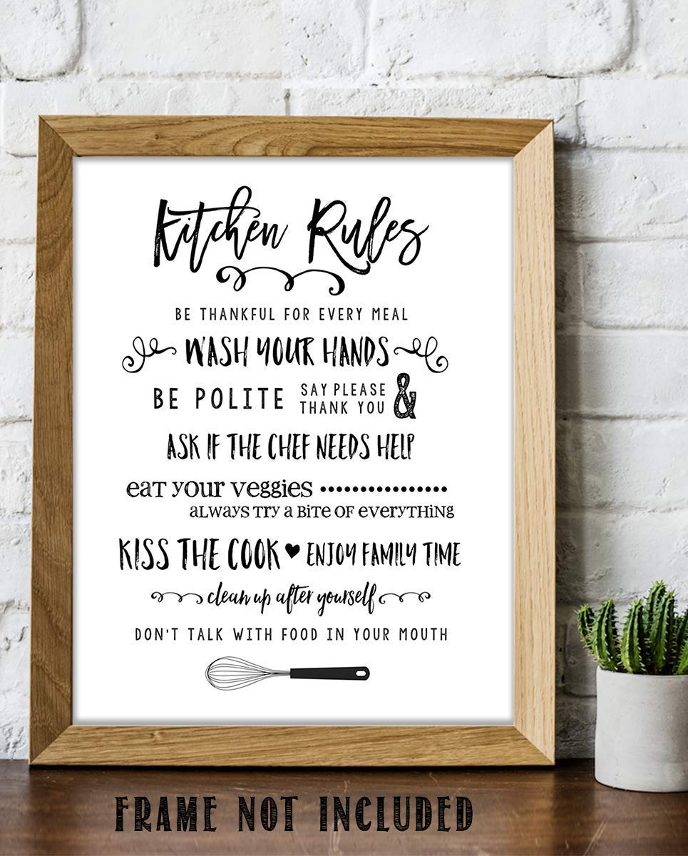 Kitchen Rules for Good Manners- Funny Kitchen Sign- 8 x 10" Print Wall Art- Ready to Frame. Home D?cor & Kitchen D?cor. Fun Reminders For Some Rules To Teach Your Children- Joint Point to Sign :)-