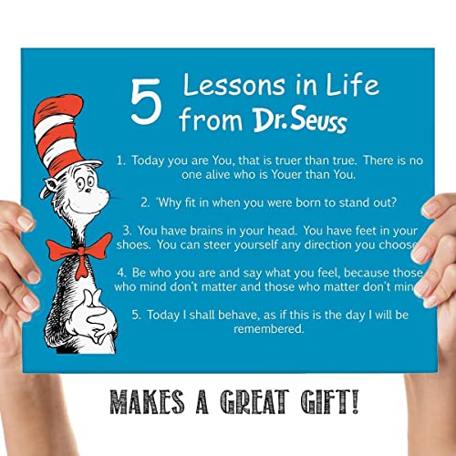 Dr. Seuss Quotes Wall Art Sign-"5 Lessons in Life"- 8 x 10"