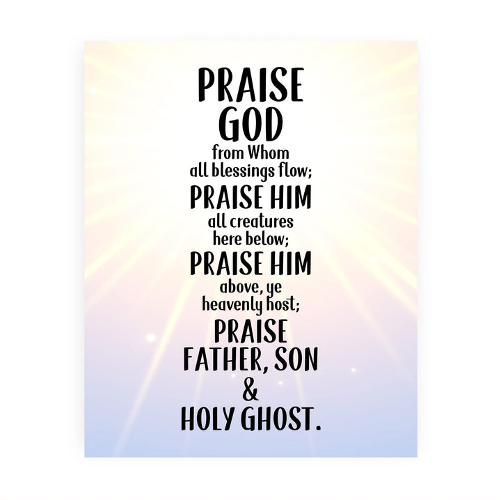 Praise God From Whom All Blessings Flow Christian Hymn Music Wall Art -8 x10" Inspirational Scripture Song Print -Ready to Frame. Classic Hymnal Decoration for Home-Office-Church &amp; Religious Decor!