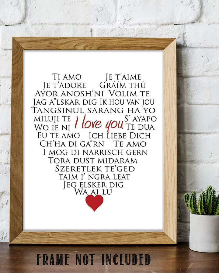 I Love You In Many Languages- Heart Word Art- 8 x10" Wall Art Print- Ready To Frame. Perfect Spouse-Partner Gift. Home Decor- Office Decor. Give a Lasting Gift &amp; Constant Reminder of Your Love.