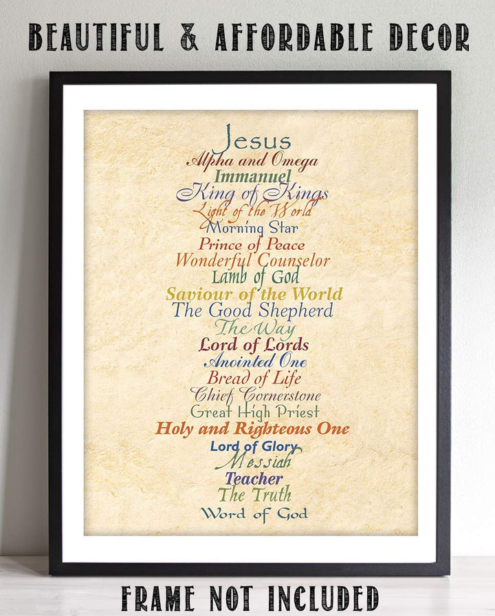 Names of Jesus- King, Prince, Lamb.- Bible Wall Art. 10 x 8"-Scripture Wall Print-Ready to Frame. Modern Typographic-Parchment Print Design. Home-Office-Church D?cor. Beautiful Christian Gift.