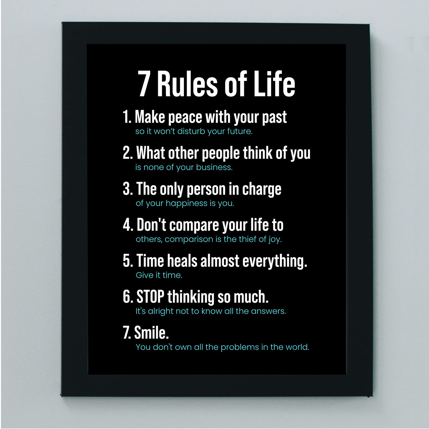 7 Rules of Life -Make Peace Inspirational Quotes Wall Sign -8 x 10" Motivational Poster Print -Ready to Frame. Modern Typographic Design. Positive Home-Office-School Decor. Perfect Life Lessons!