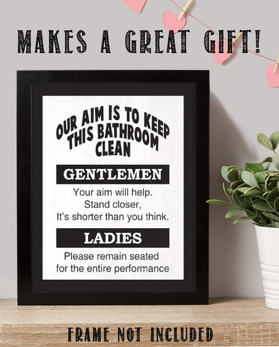 Keep Bathroom Clean- Ladies & Gentlemen- Funny Bathroom Sign- 8 x 10" Print Wall Art- Ready to Frame. Home D?cor, Bathroom D?cor & Wall Print. Perfect For Bar, Guest Bathroom & Man Cave.